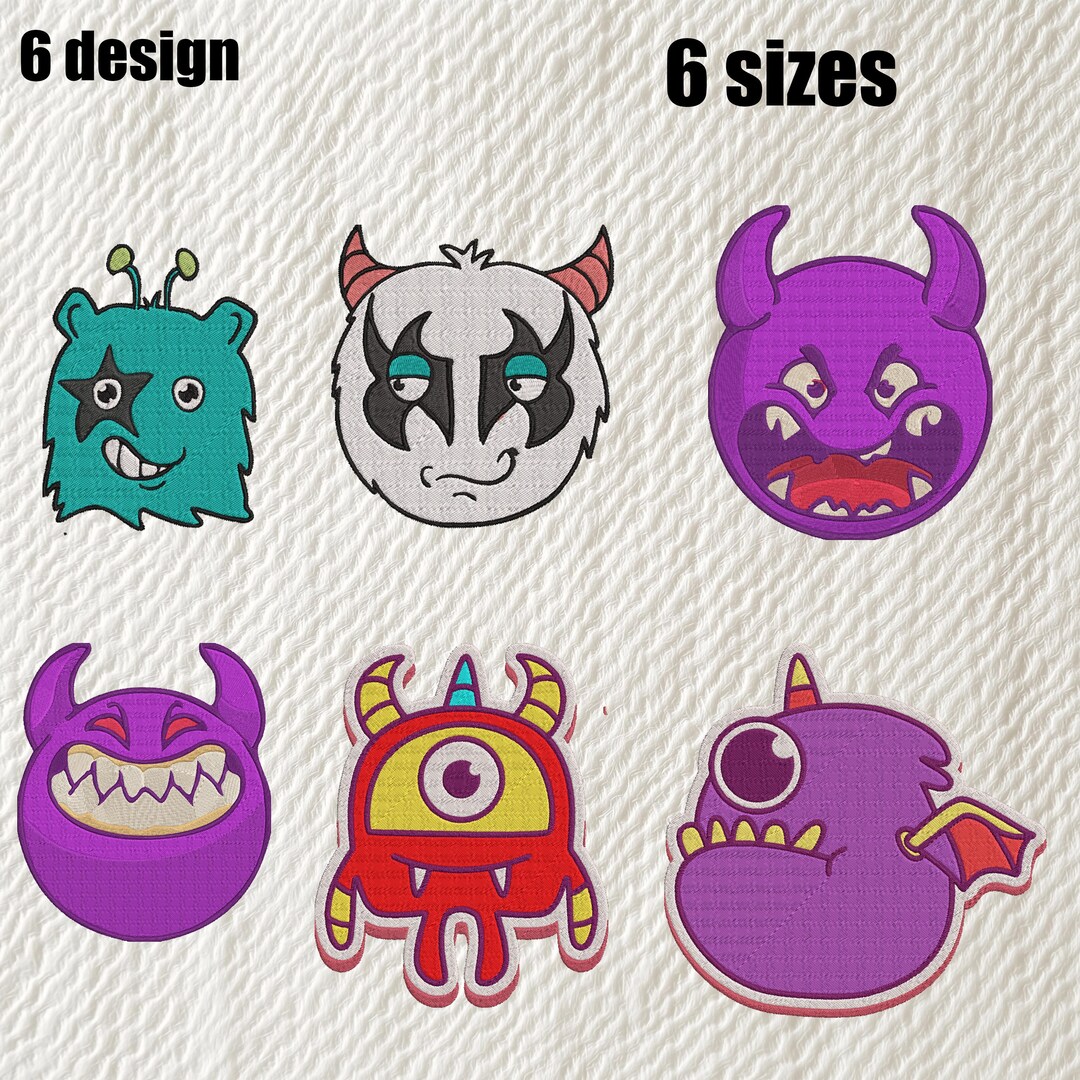 Monster Embroidery Pattern Cute Monster Embroidery Designs – 6 Funny Creatures in 6 Sizes ...
