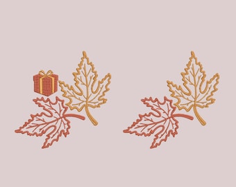 Diseños de bordado a máquina de hojas de arce otoñales, patrones de regalo de otoño, juego de 2 descargas digitales instantáneas PES DST