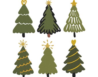 Weihnachtsbaum-Stickerei, Weihnachtsbaum Stickdatei, 6 Design, Größe 5, Instant Download