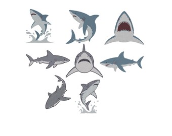 Paquete de diseños de bordado de tiburones y animales marinos, archivo de bordado a máquina de peces y vida marina, descarga instantánea, 5 tamaños.
