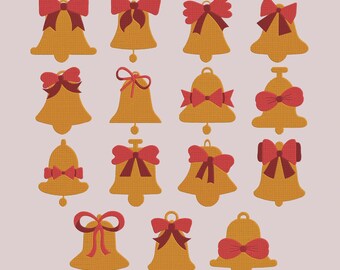 Diseños de bordado a máquina de campanas navideñas, paquete festivo, conjunto de 17 descargas instantáneas PES DST