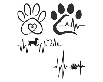 Archivos de bordado de corazón de perro, diseño de bordado a máquina con latidos, archivos de huellas de patas, 4 diseños, 10 tamaños, descarga instantánea