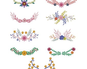 Diseño de bordado de divisor floral, archivo de bordado a máquina con borde de hojas y flores, 9 diseños, 8 tamaños, descarga instantánea