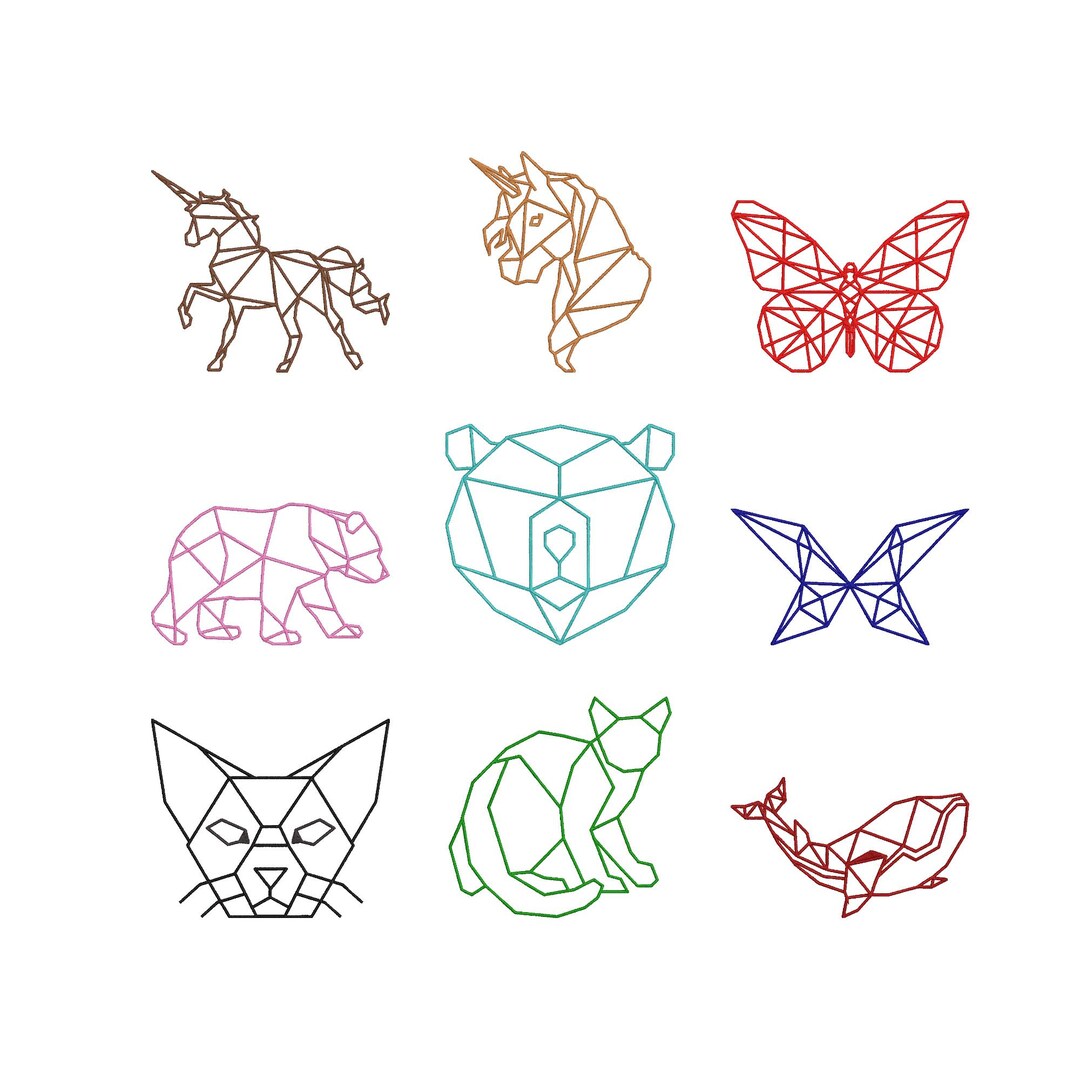 Geometric Animal Embroidery Design, Polygon Wildlife Line Art Machine ...
