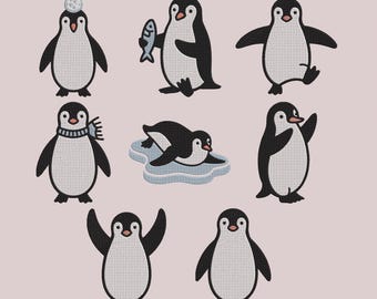 Patrón de bordado a máquina de aves árticas invernales, paquete de diseños de bordado de pingüinos, conjunto de 10 descargas digitales instantáneas PES DST