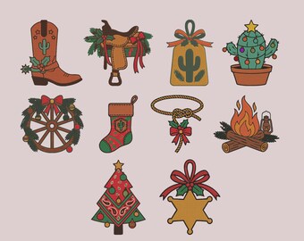 Diseños de bordado a máquina de Navidad occidental, paquete de 10 bordados festivos navideños, descarga instantánea PES DST