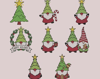 Diseño de bordado a máquina de gnomo de árbol de Navidad, descarga digital instantánea PES DST