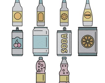 Paquete de diseños de bordado de botellas de refresco, archivo de bordado a máquina de refrescos, descarga instantánea, 7 tamaños.