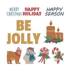 Marry Christmas Embroidery Design, Happy Holiday Machine Embroidery File, 9 Design, 5 Size , Instant Download