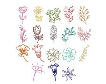 Wildflower Sprig Line Art Machine Embroidery Design, Botanical Embroidery, Hand Drawn Embroidery, Instant Digital Download
