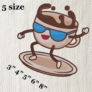 Cool Coffee Cup Embroidery Design – Fun Cartoon Coffee Mug with Sunglasses – Digital Download for Machine Embroidery