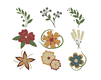 Paquete de diseños de bordado botánico floral, archivo de bordado a máquina de flores botánicas modernas, descarga instantánea, 9 tamaños.