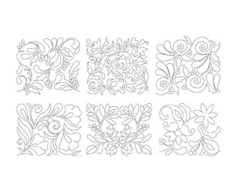 Floral Quilting Machine Embroidery Design, Continuous Embroidery, Flower Leaf Embroidery, Instant Digital Download