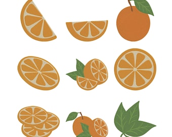Orange Fruit Embroidery Design Bundle, Citrus Slices Machine Embroidery File, Instant Download, 9 Size