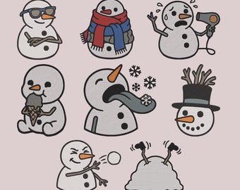Grappig sneeuwpop-borduurpatroon voor de borduurmachine, direct digitaal te downloaden (PES DST).
