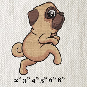 Cute Pug Embroidery Design – Cartoon Puppy Machine Embroidery File – Digital Download
