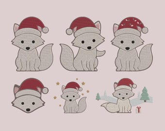 Diseño de bordado a máquina de zorro ártico navideño, descarga digital instantánea PSE DST