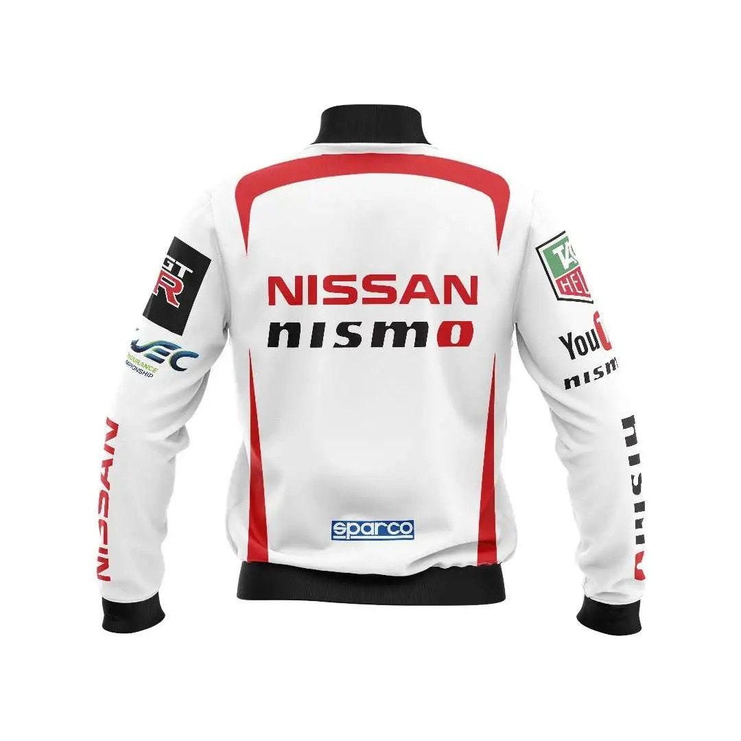 Personalized White Nissan Nismo Bomber Jacket 3D Racing Style F1, Custom Nismo 3D Hoodie Shirt