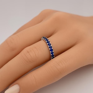 Blue Sapphire Eternity Band Ring: Sterling Silver September Birthstone