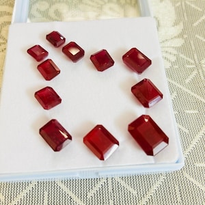 Emerald Cut Ruby, Loose Stone in Multiple Sizes, Red Faceted Gemstone for Jewelry Making, July Birthstone