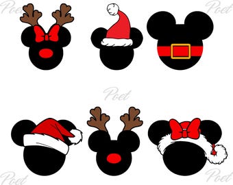 Mickey en Minnie Mouse hoofd kerst PNG SVG: digitale download