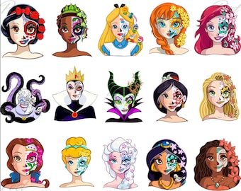 Princess Skull Clipart Bundle Png, Skulls Designs Png, Instant Digital Download,