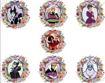 Retro Floral Disney Villains PNG, Wicked Witches (Instant Download)