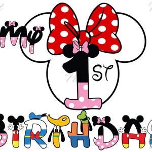 Minnie Mouse 1st Birthday PNG: Family Celebration Digital Download