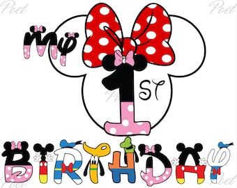 Minnie Mouse 1st Birthday PNG: Family Celebration Digital Download