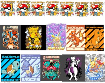 Pokemon Birthday Clipart Bundle, Pokeball PNG (Digital Download)