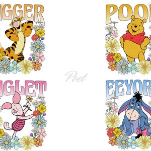 Winnie the Pooh and Friends with Flowers Png, Winnie the Pooh PNG, Winnie the Pooh Png, Friends Png, Eeyore, Piglet, Tigger Png