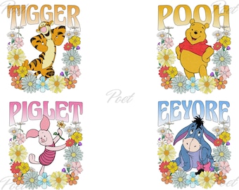 Winnie the Pooh & Friends PNG: Floral Design (Digital Download)