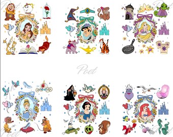 Princess Movie Clipart PNG Collection: Cartoon Sublimation Art (Digital Download