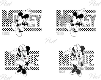Checkered Mickey & Minnie Mouse PNG: T-Shirt Design (Digital Download