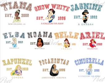 Princess Name PNG Clipart: Cartoon Princesses, Birthday Sublimation (Digital Download)