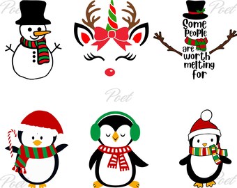 Snowman, Penguin, Unicorn PNG SVG: Digital Art (Digital Download)