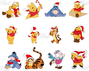 Winnie the Pooh and Friends Christmas PNG, SVG, Eeyore, Piglet, Tigger Png, Digital Download