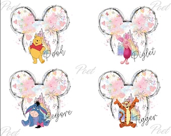Winnie the Pooh Mouse Ear PNG Bundle: Eeyore, Piglet, Tigger (Digital Download)