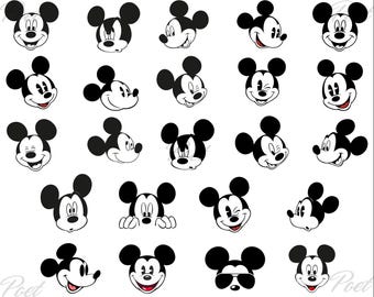 Black and White Mickey Mouse Face  Png, Digital Download Png