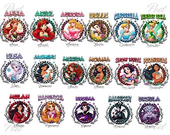 Prinses cartoon clipart-png: Belle, Aurora en meer (digitale download)