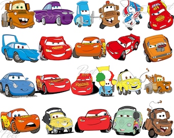 Rayo McQueen (Png), Sally-Fillmore-Guido-Mack-Mater, Paquete de imágenes prediseñadas de Cars, Camiseta, Pastel, Adorno, Cumpleaños, Descarga digital (Png)
