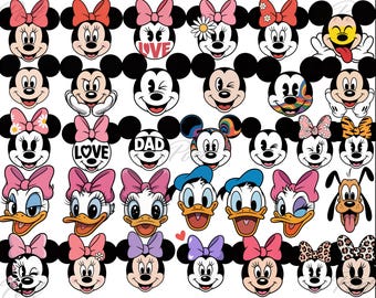 Ensemble de cliparts visages de Mickey et ses amis, personnage PNG (téléchargement numérique)