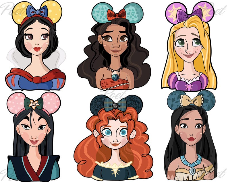Princess Cartoon Clipart Bundle: Movie-themed PNG (digital Download) - Etsy