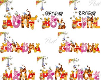 Winnie The Pooh Birthday Family PNG: Custom T-Shirt Design (Digital Download)