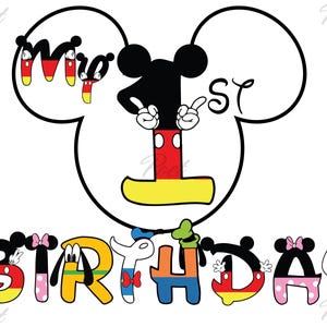 Mickey Mouse 1st Birthday PNG: Family Celebration Digital Download