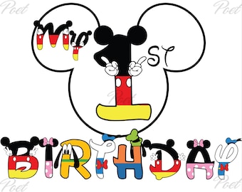 Mickey Mouse 1st Birthday PNG: Family Celebration Digital Download