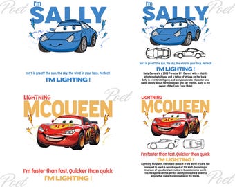 Paquete PNG de Rayo McQueen y Sally: Sublimación de Autos (Descarga digital)