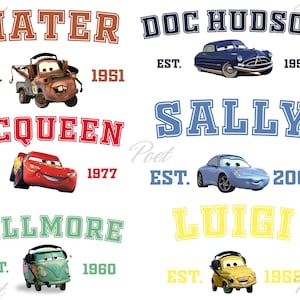 Cars Png Cliparts Bundle, Cars Png Cartoon Cliparts, Cars Sublimation, Lightning McQueen, Tow Mater, Doc Hudson, Luigi, Fillmore, Bundle Png