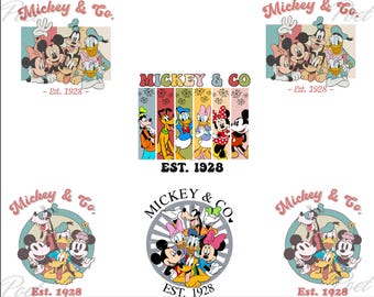 Retro Mickey and Minnie Mouse PNG Bundle: Textured Clipart (Digital Download)