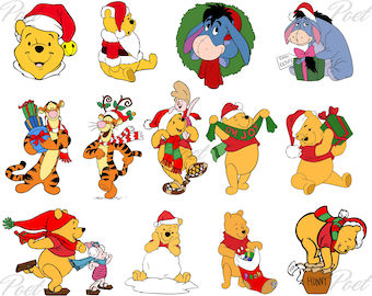 Winnie the Pooh and Friends Christmas PNG, SVG, Eeyore, Piglet, Tigger Png, Digital Download